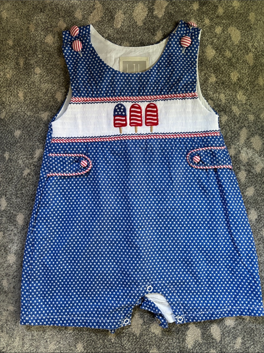 Blue Star Smocked Romper with Popsicles